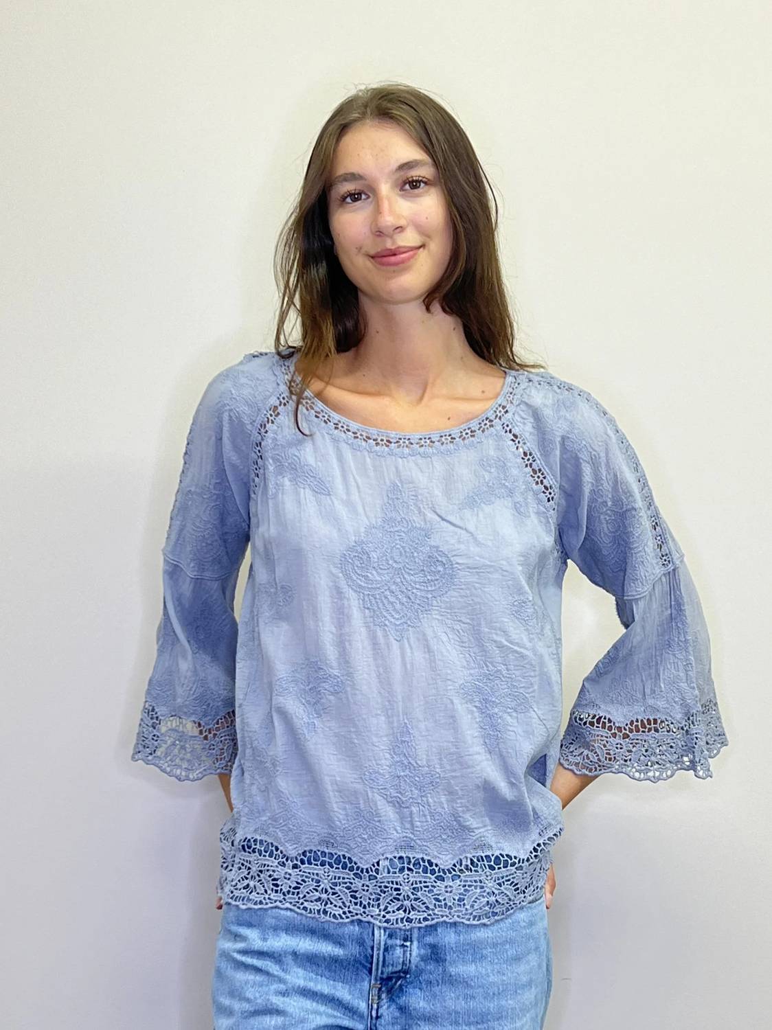 Papillon - Embroidered Bell Sleeve Blouse