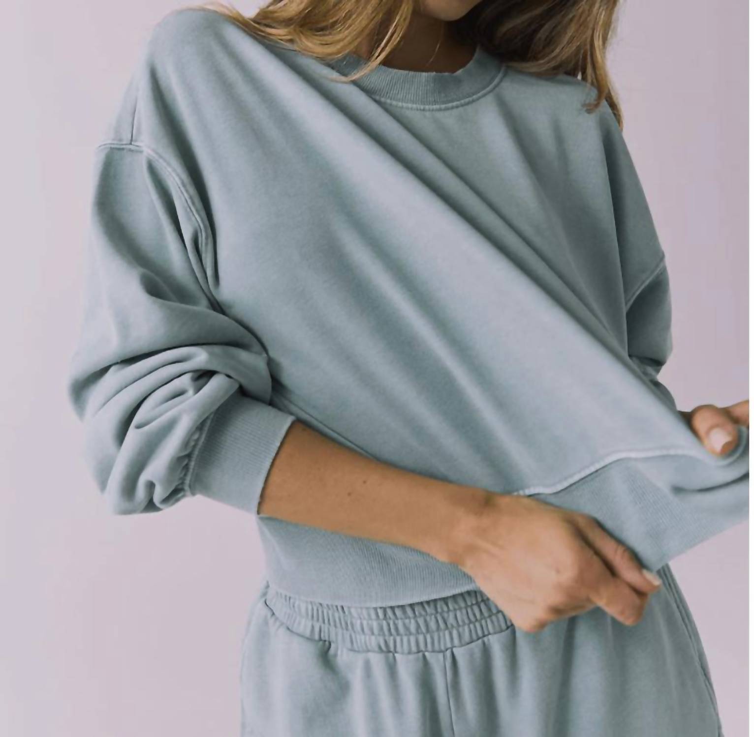 Chaser Casbah Crop Pullover in garden sage - women's shirt - detail view