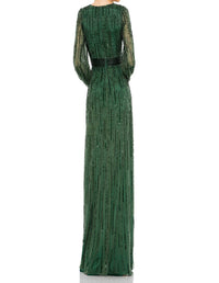 MAC DUGGAL Stunning Long Sequin Evening Dress in dark green - women's dress - detail view