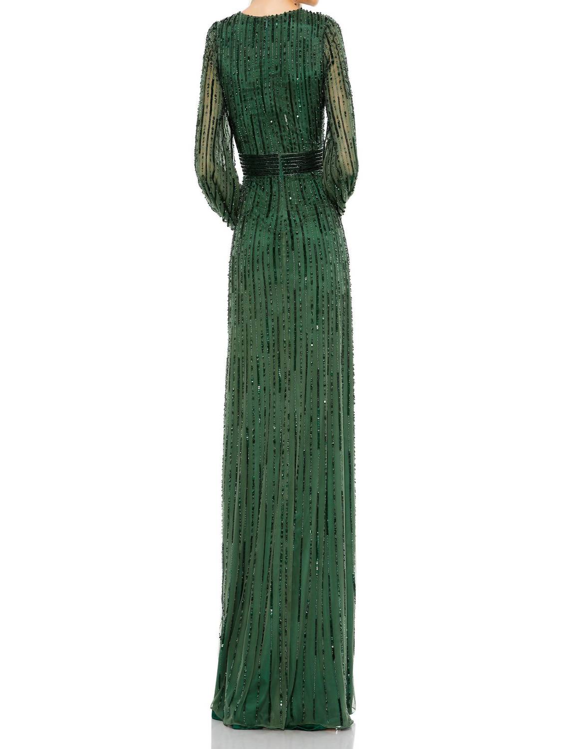 MAC DUGGAL Stunning Long Sequin Evening Dress in dark green - women's dress - detail view