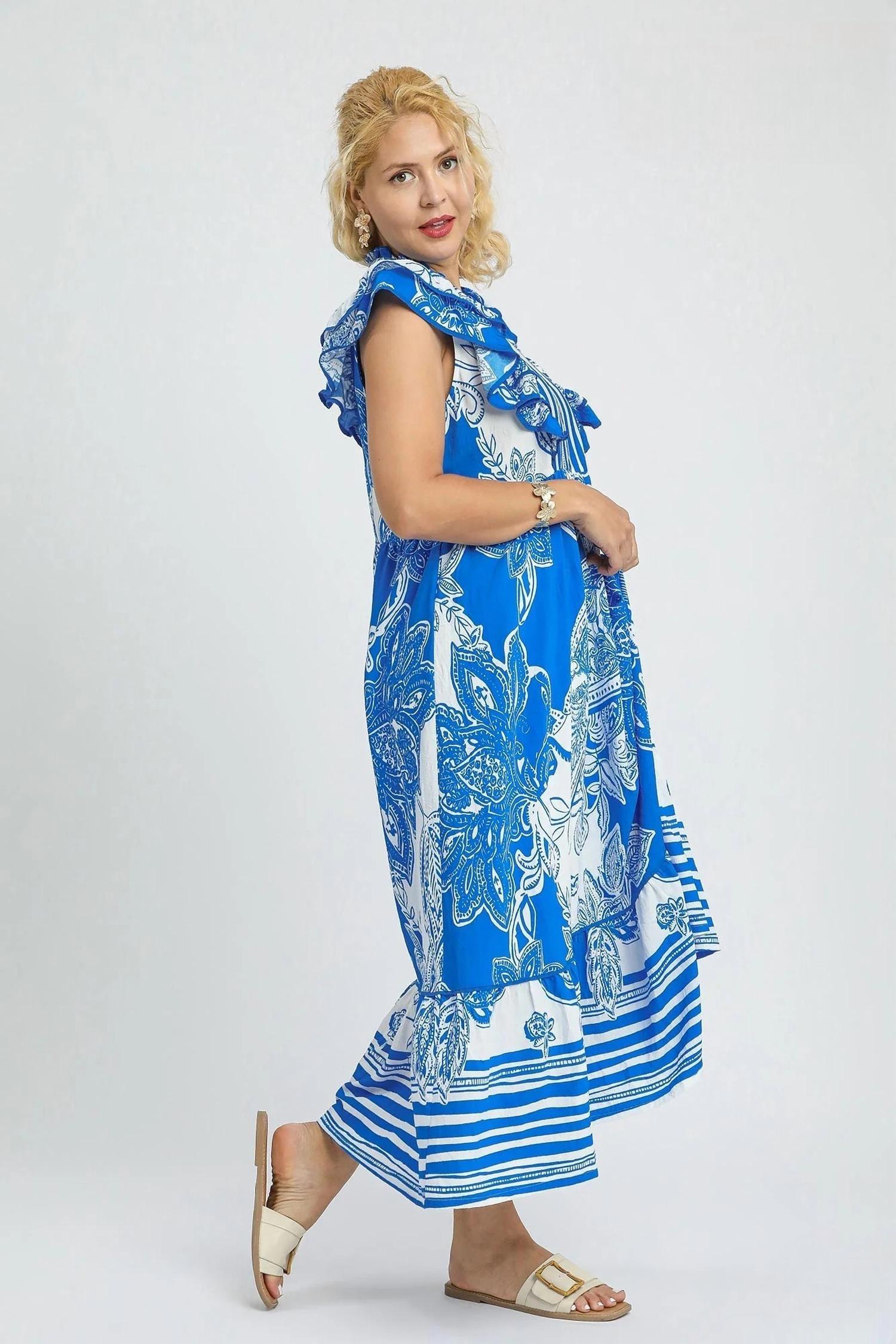 Umgee - Mixed Print Two Tone Maxi Dress