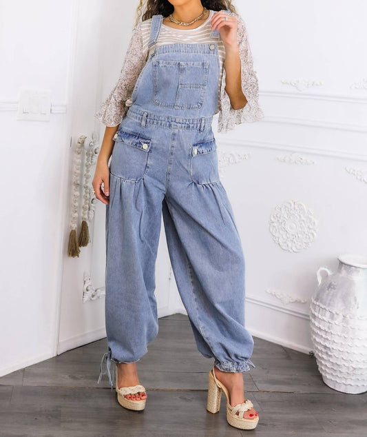 Surelymine - Women’s Relaxed Denim Overalls Wide-leg Boho Style With Pockets