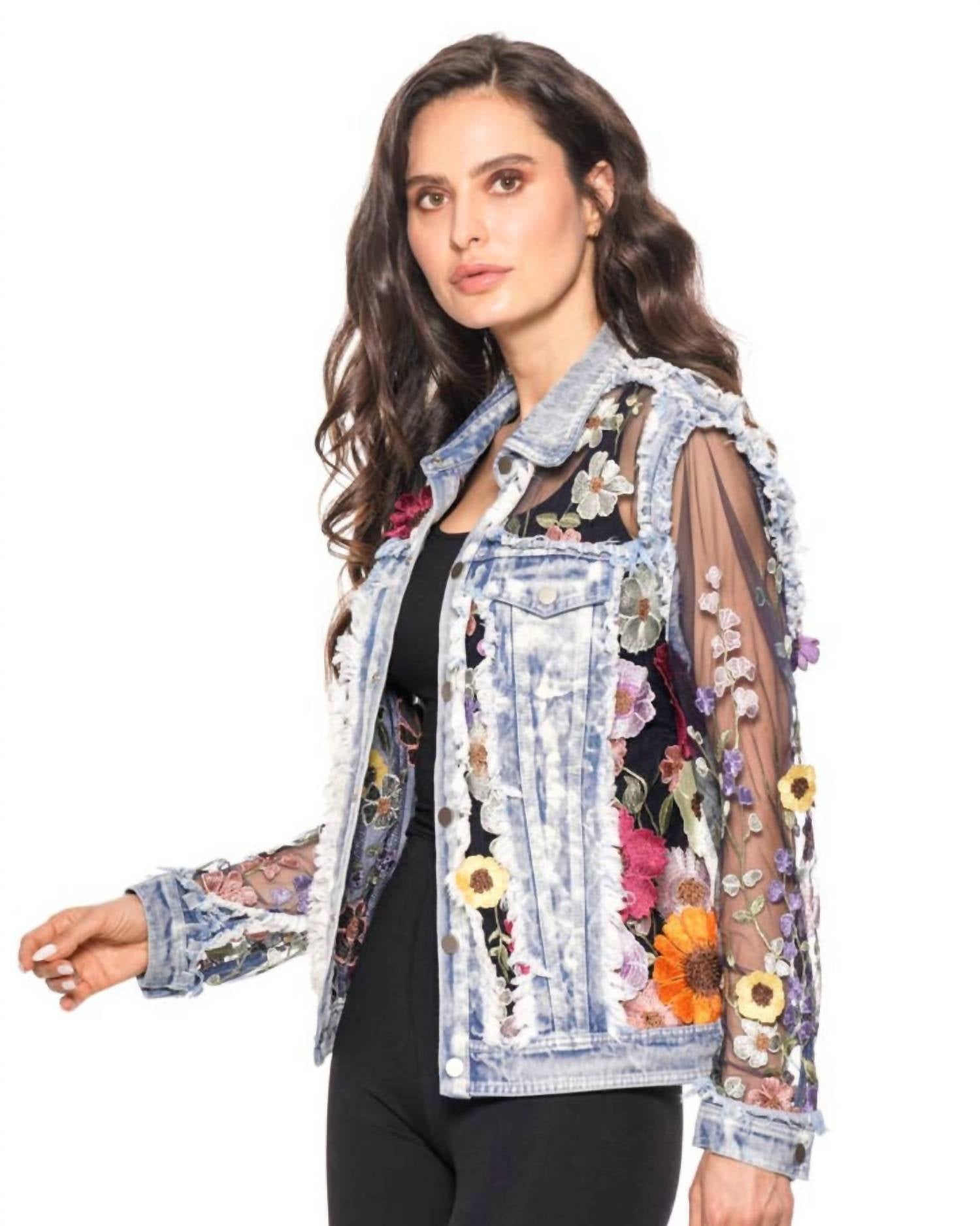 Adore - Embroidered Denim And Lace Bohemian Jacket