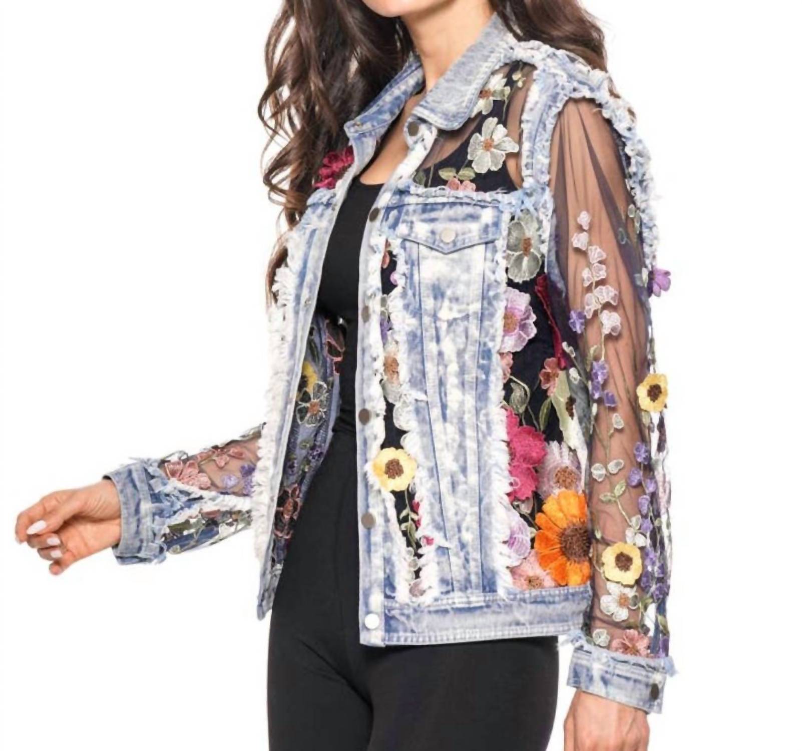 Adore - Embroidered Denim And Lace Bohemian Jacket