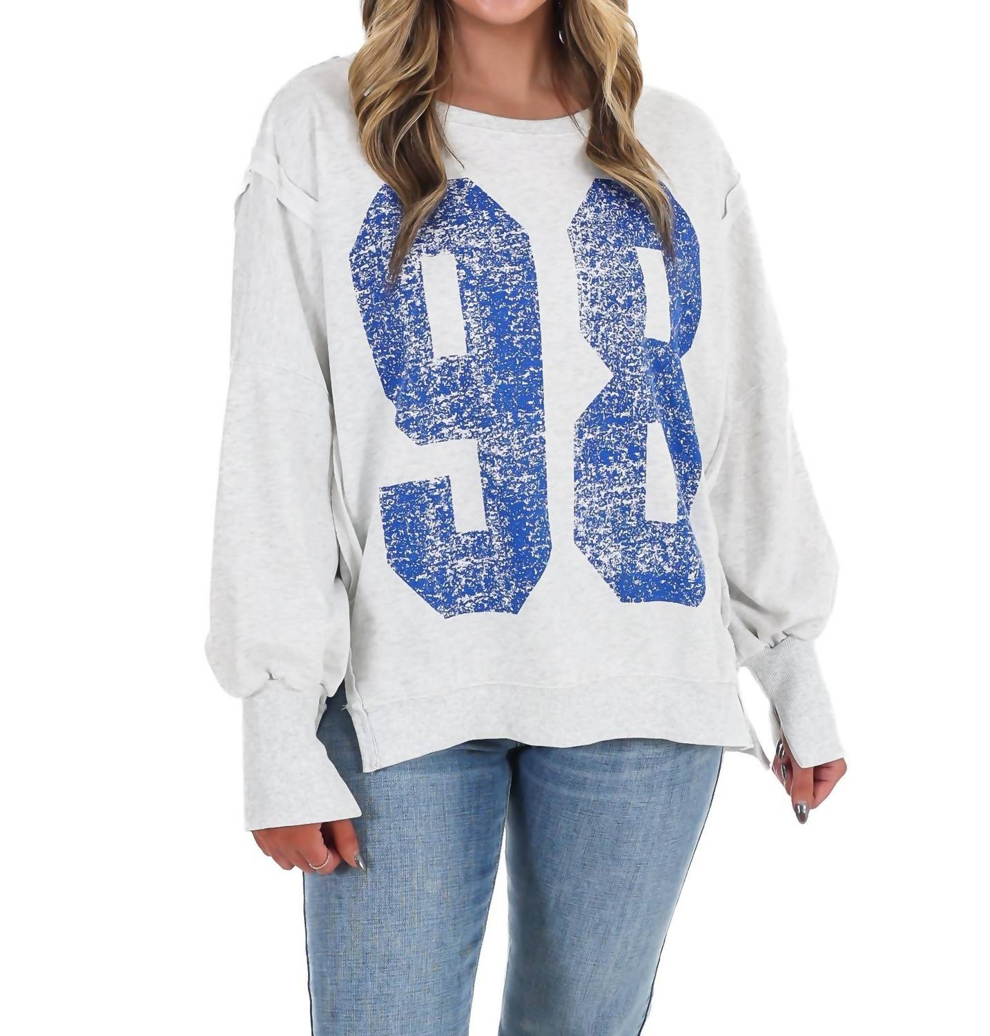 Ee:Some - Faded Varsity Print Pullover Top
