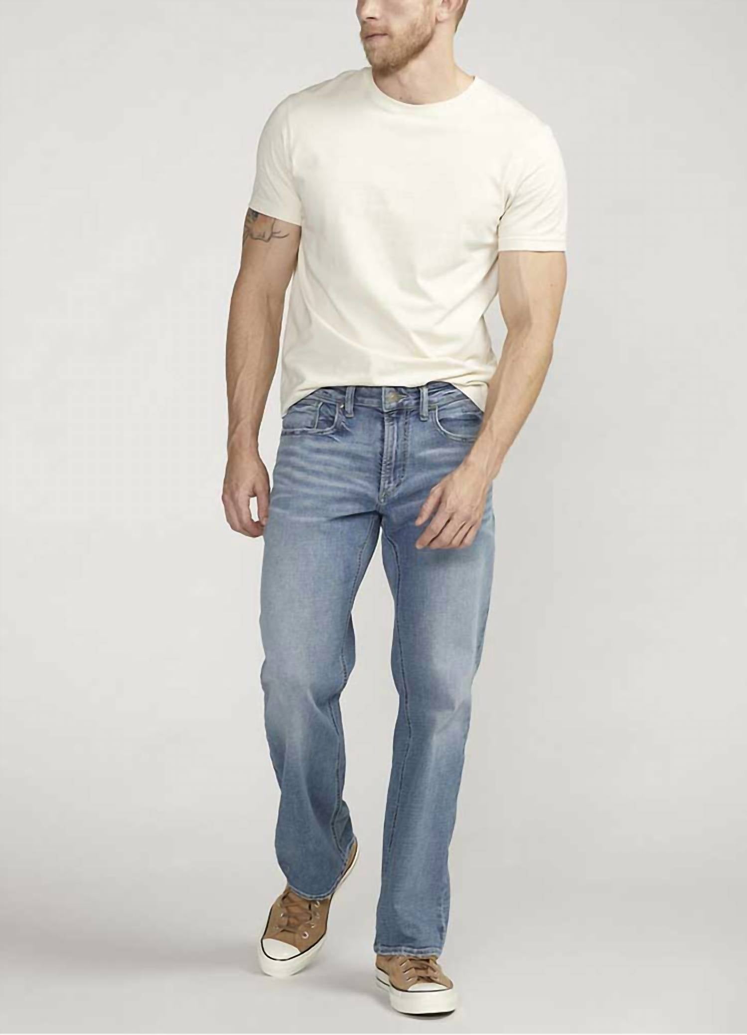 Silver Jeans Co Zac Relaxed Fit Straight Leg Jeans in light indigo wash - men's jeans
