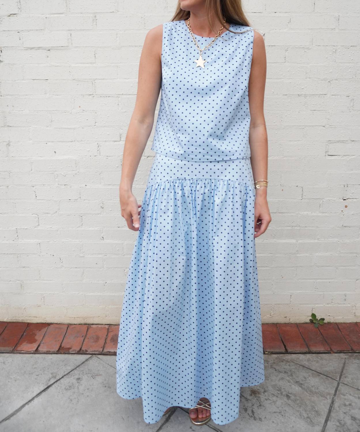 Day + Moon - Sleeveless Polka Dot Scoop Neck Top