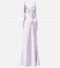 self-portrait Floral-appliqué Satin Maxi Dress in lilac - women's dress - view 5