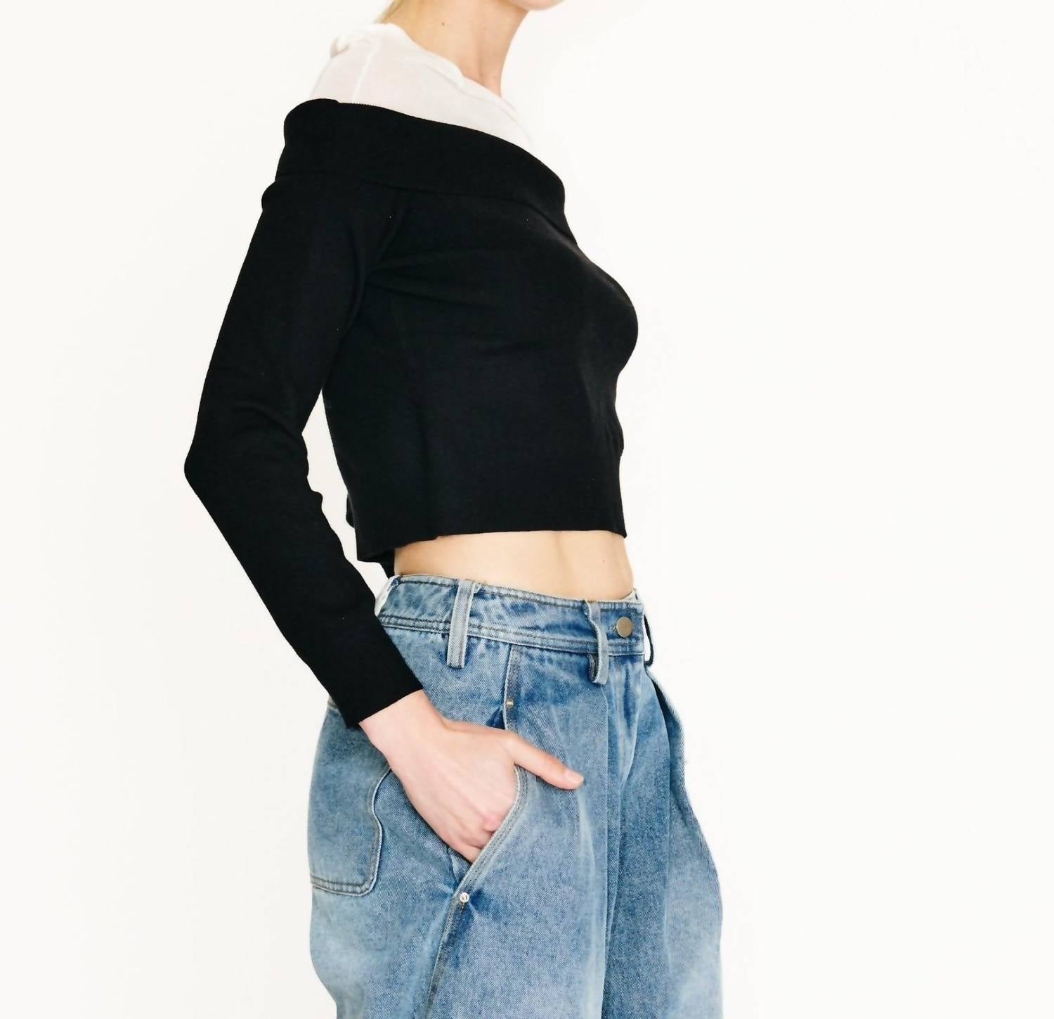 line and dot Ysa Off The Shoulder Sweater in black - women's cardigan - alternate view