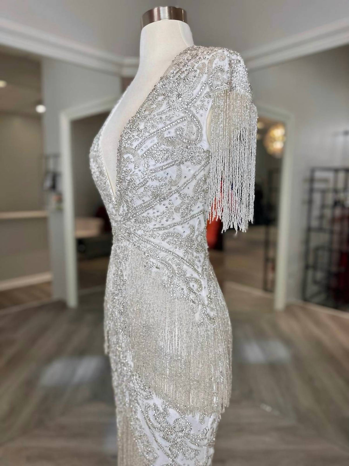 Sherri Hill - Women's Deep V-neck Long Fitted Beaded Gown