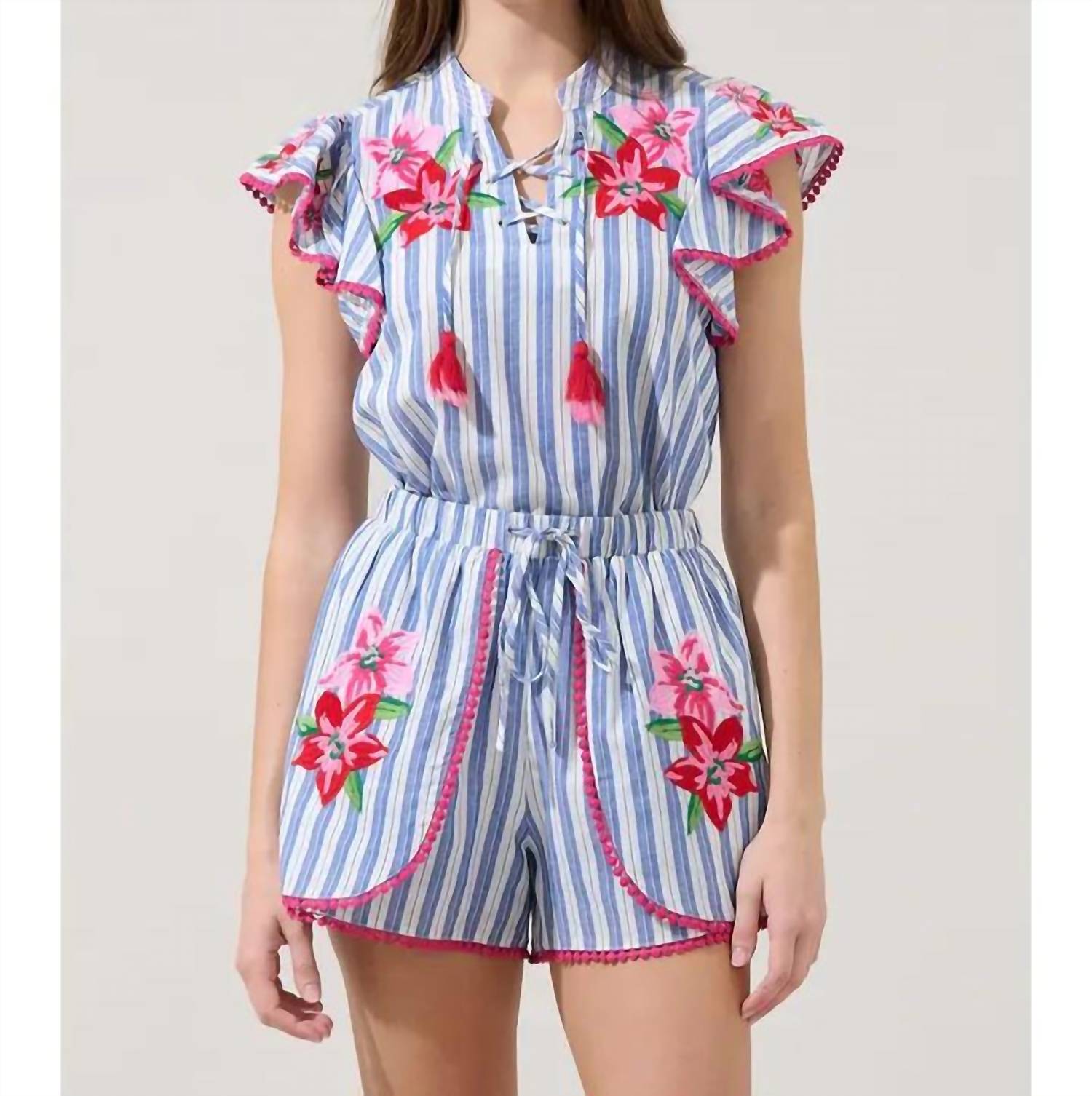 Sugarlips - Grisa Striped Tassel Trim Top