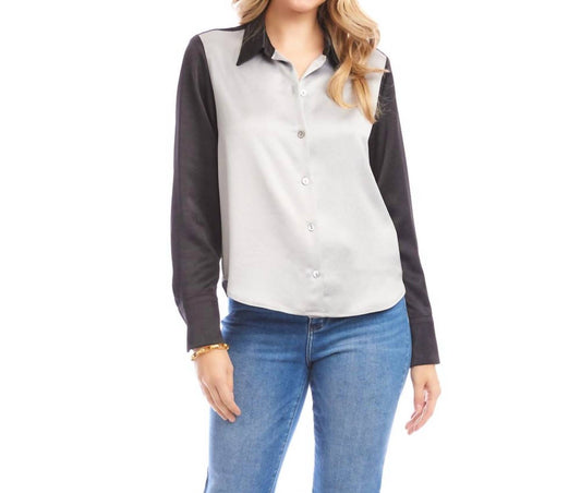 Karen Kane - Long Sleeve Satin Colorblock Shirt