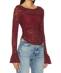 Free People Lace Layering Long Sleeve Blouse in cabrenet - women's blouse - alternate view