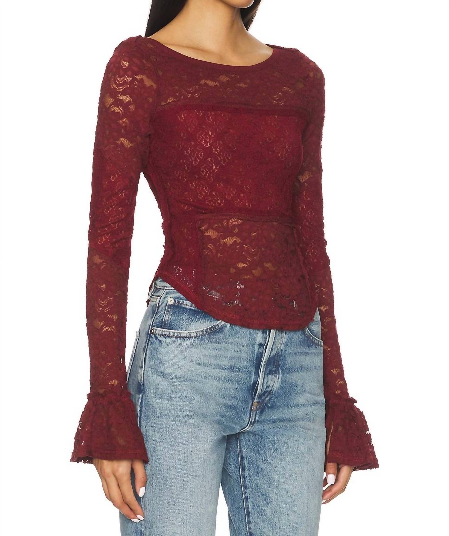 Free People Lace Layering Long Sleeve Blouse in cabrenet - women's blouse - alternate view