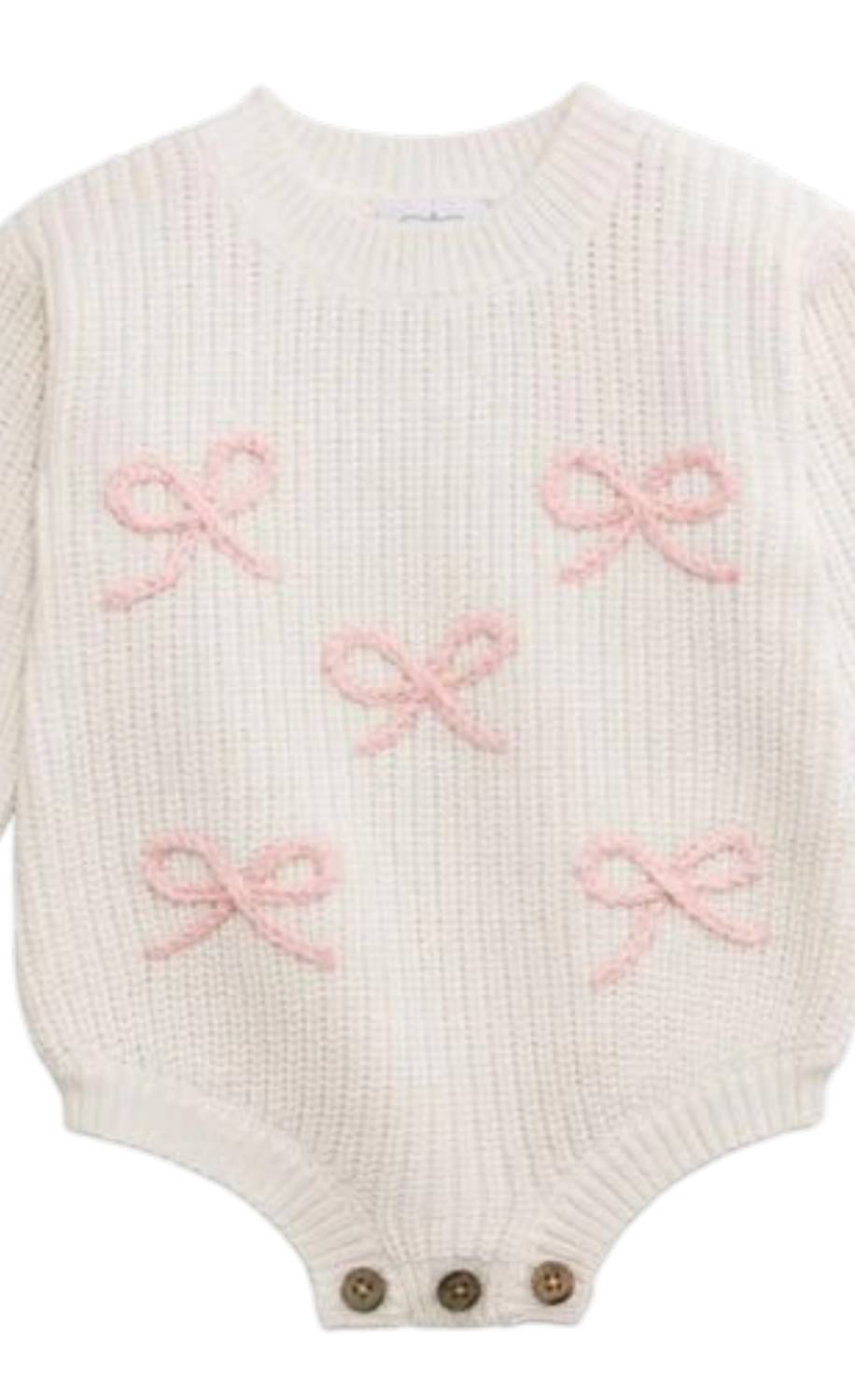 mudpie Girls Bow Chainstitch Sweater Bubble in white - kids' sweater - detail view