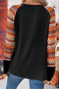 Lovesoft - Print Raglan Patchwork Long Sleeve Top