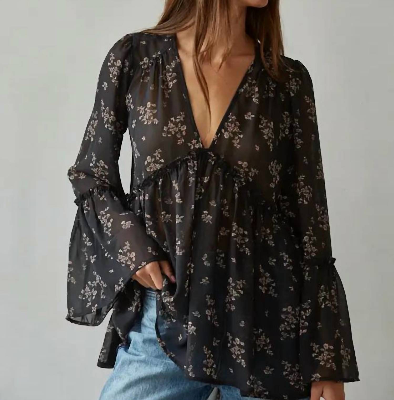 By Together - Woven Polyester Chiffon See Through Floral Blouse