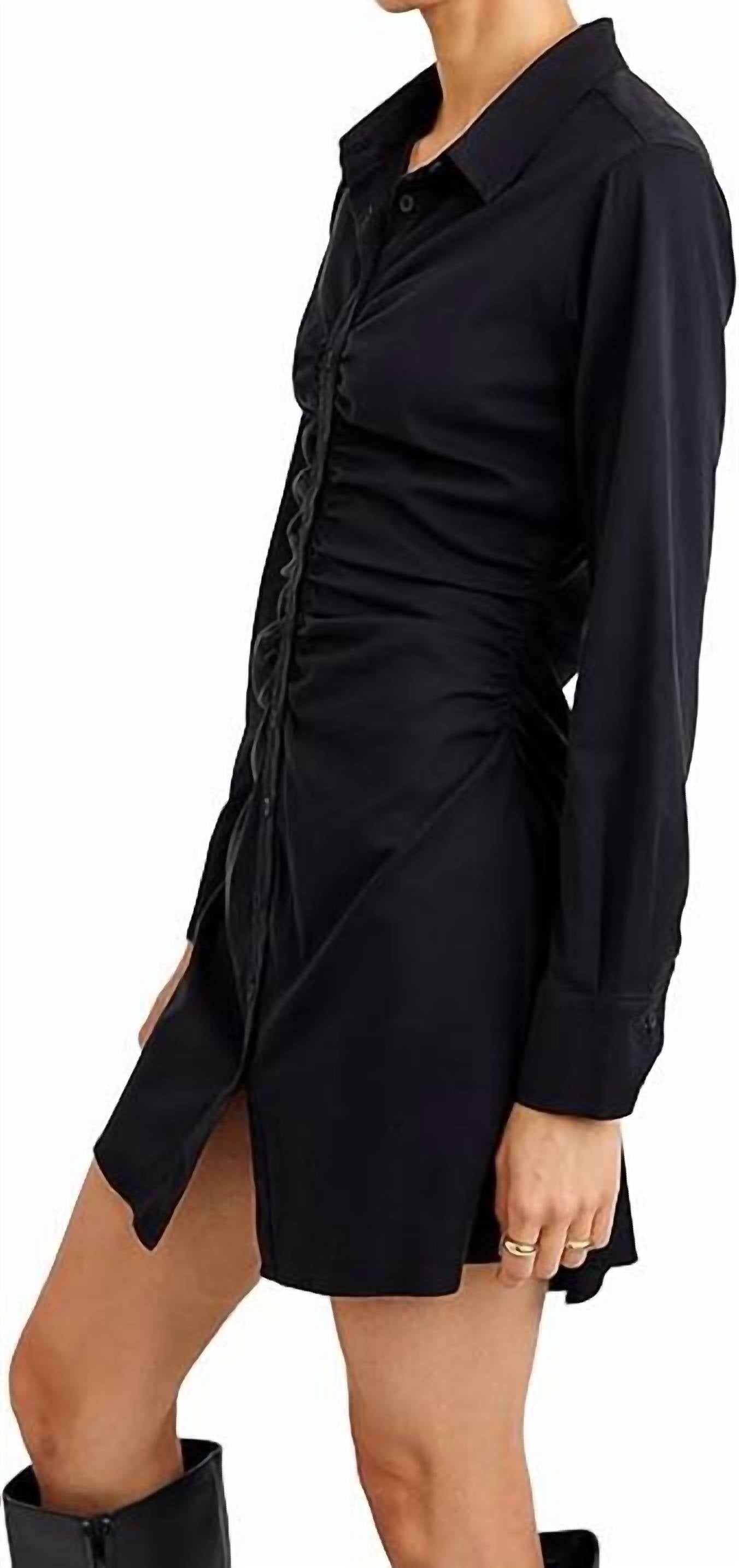 Bella Dahl Long Sleeve Shirred Dress in black - women's long sleeve top - detail view