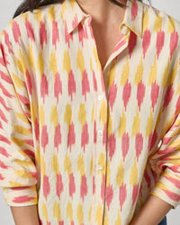 Lilla P Dolman Button Down Top in taffy ikat - women's blouse - detail view