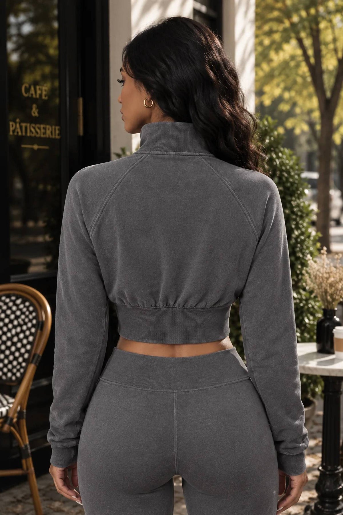Surelymine - Cropped Mock Neck Zip-up Jacket