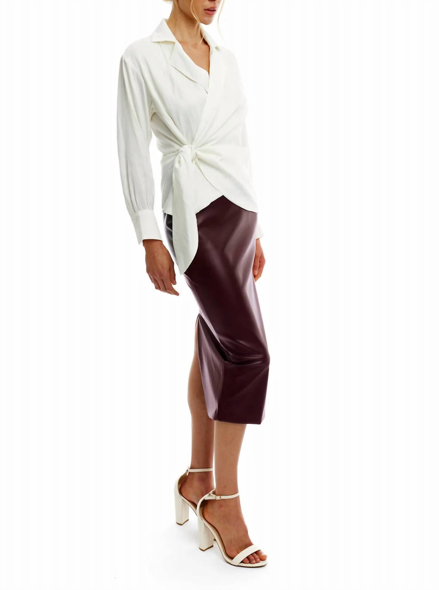 LBLC THE LABEL Eddie Faux Leather Skirt in burgundy - women's skirt - view 4