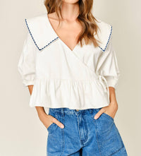 Aaron & Amber - Willow Embroidered Sailor Collar Blouse