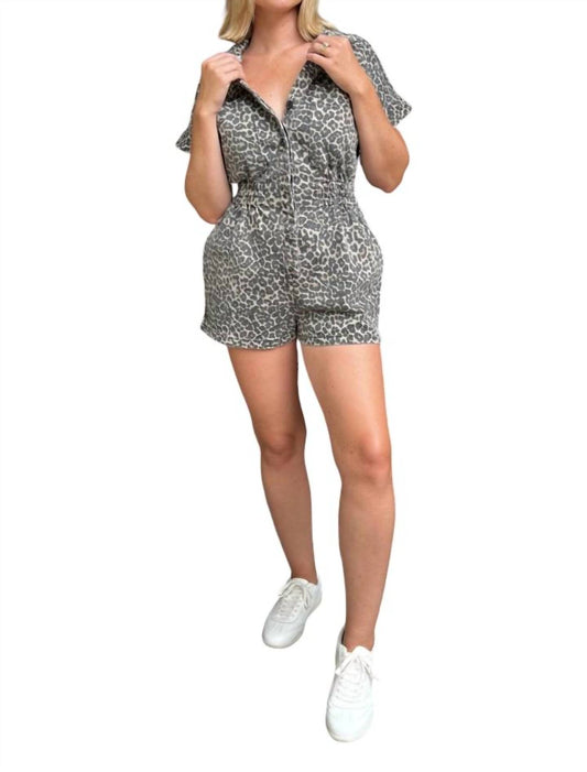 Miou Muse - Wild One Denim Leopard Romper