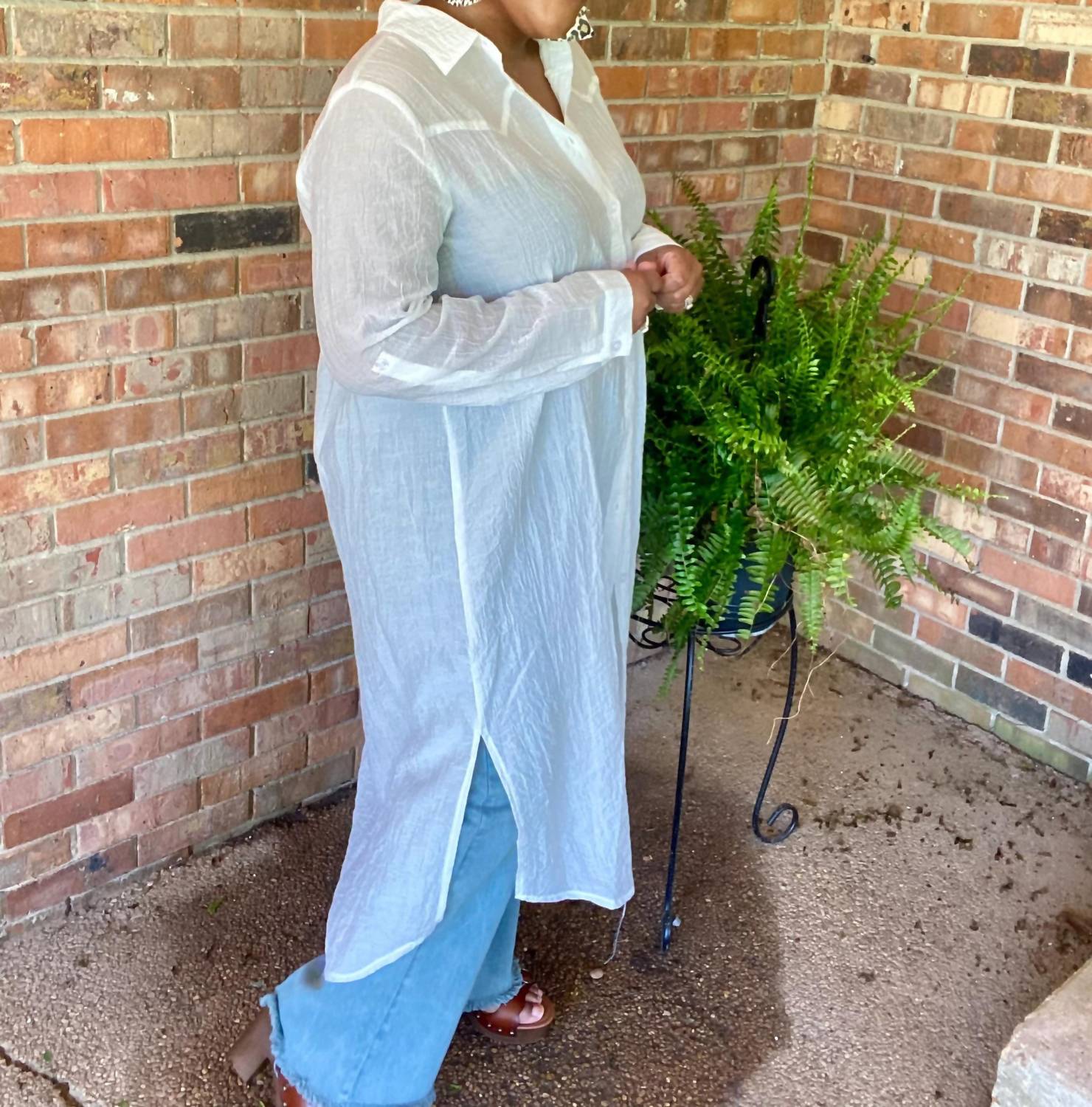 Umgee - Whimsy Crinkle Collared Button Up Maxi Shirt Dress