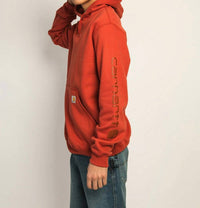 carhartt Loose Fit Logo Sleeve Hooded Sweatshirt in saddle red - men's shirt - alternate view