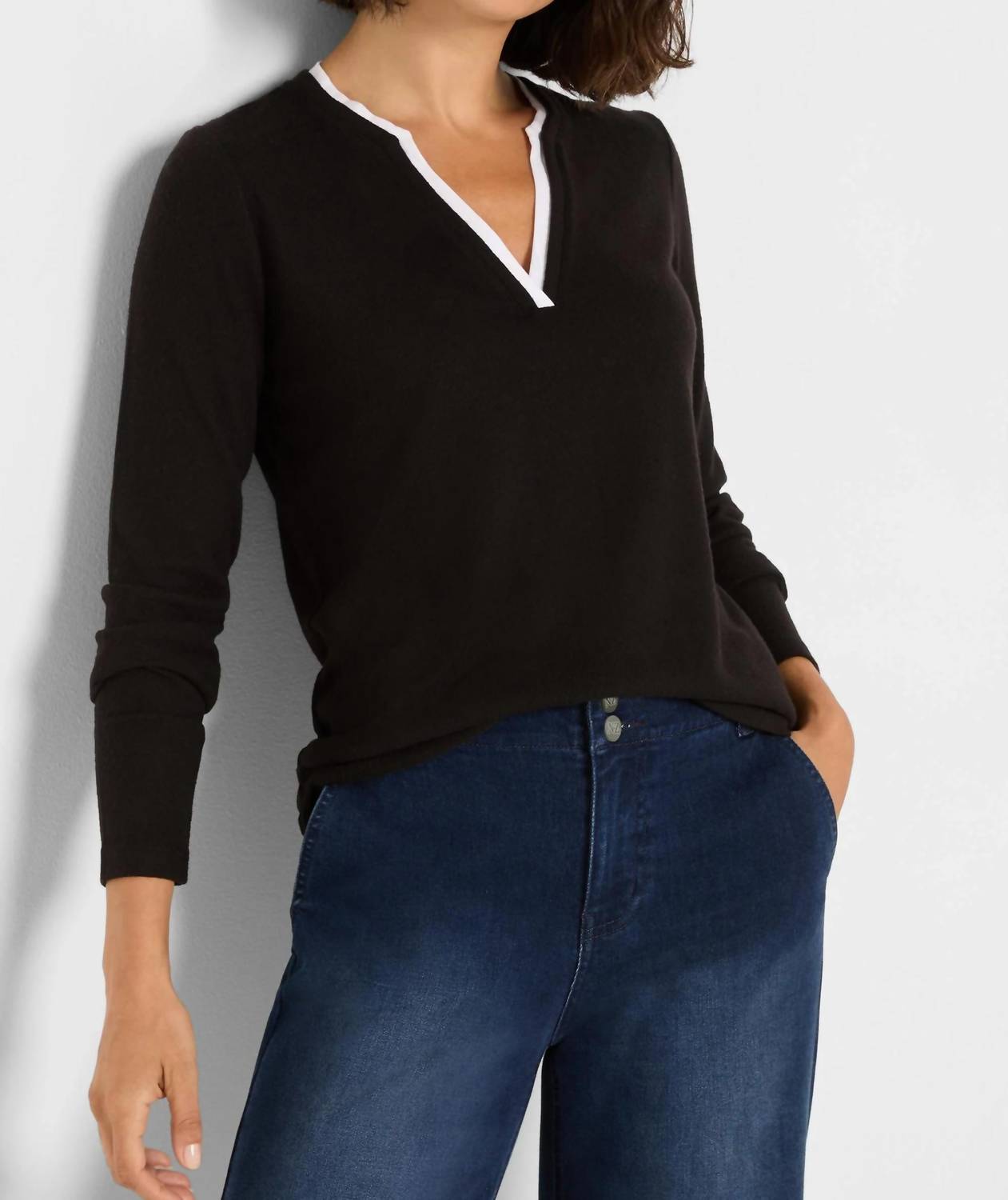 Nic + Zoe - Cozy Jersey Double Layer Split Neck Tee