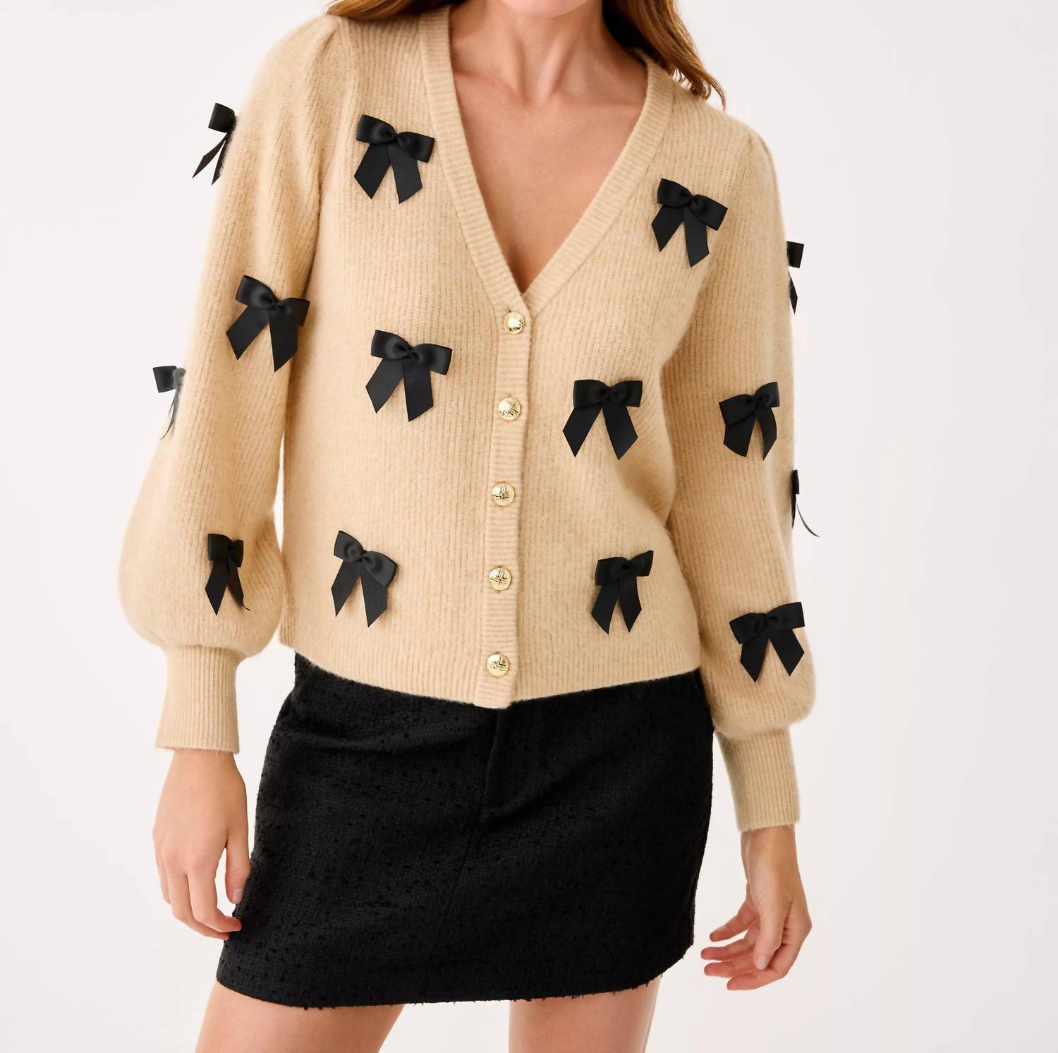 Lilly Pulitzer Zarie Cardigan in heathered wicker tan party bows - women's cardigan