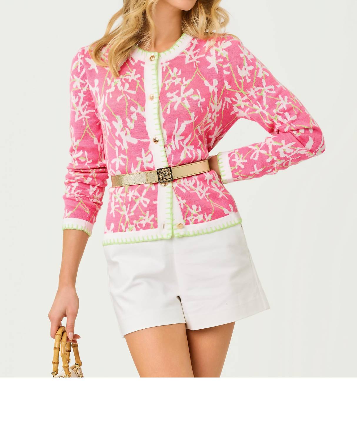 Lilly Pulitzer Manzie Crewneck Cardigan in confetti pink liza jacquard - women's cardigan - alternate view