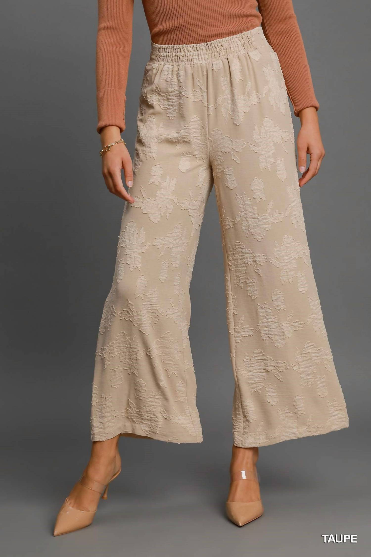 Umgee - Floral Burnout Wide Leg Pants