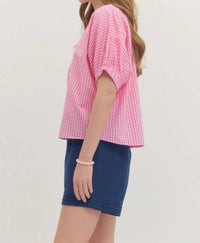 Entro - Gingham Puff Sleeve Top