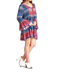 Velzera - Tassel Tie Bell Sleeve Mini Dress