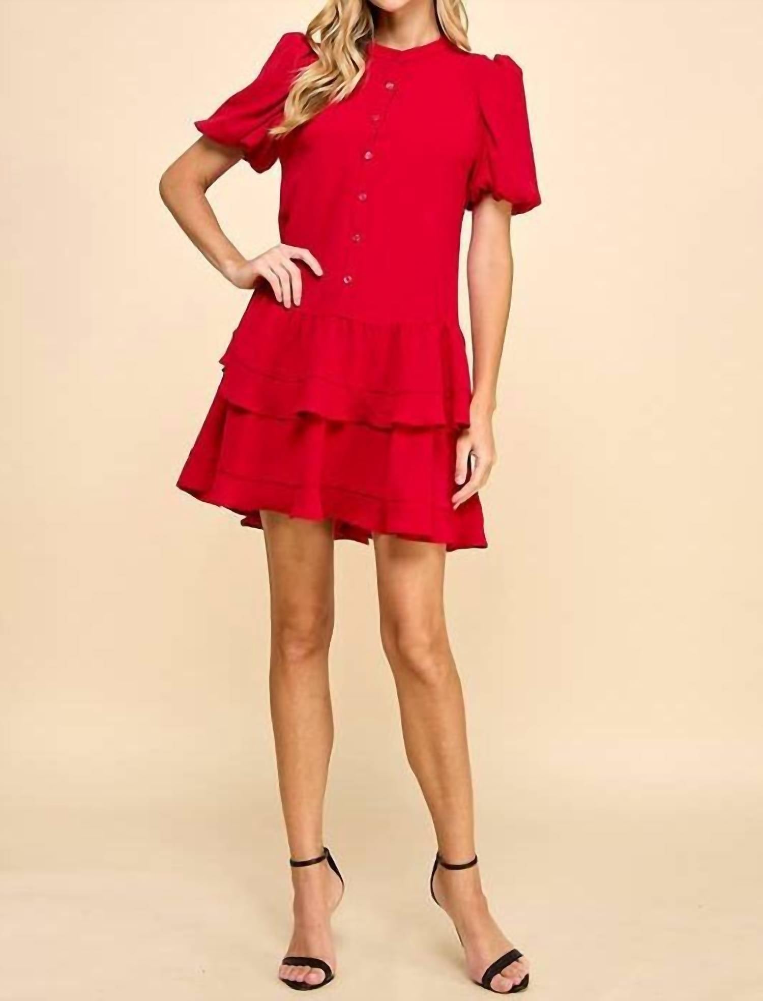 Tcec - Tiered Skirt Button Down Dress