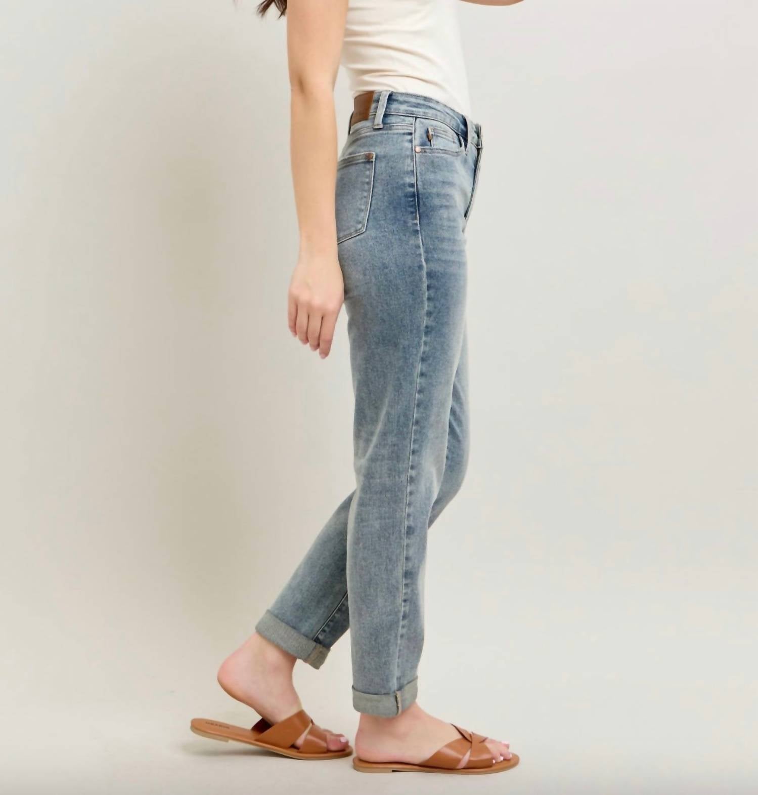 Judy Blue - High Waist Double Roll Cuff Boyfriend Jeans