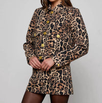L'Agence Nyx Cropped Jacket in brown patch leopard - women's jacket - detail view