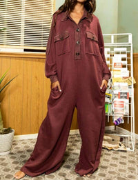 BUCKETLIST Oversized French Terry Romper in burgundy - women's pants - view 5