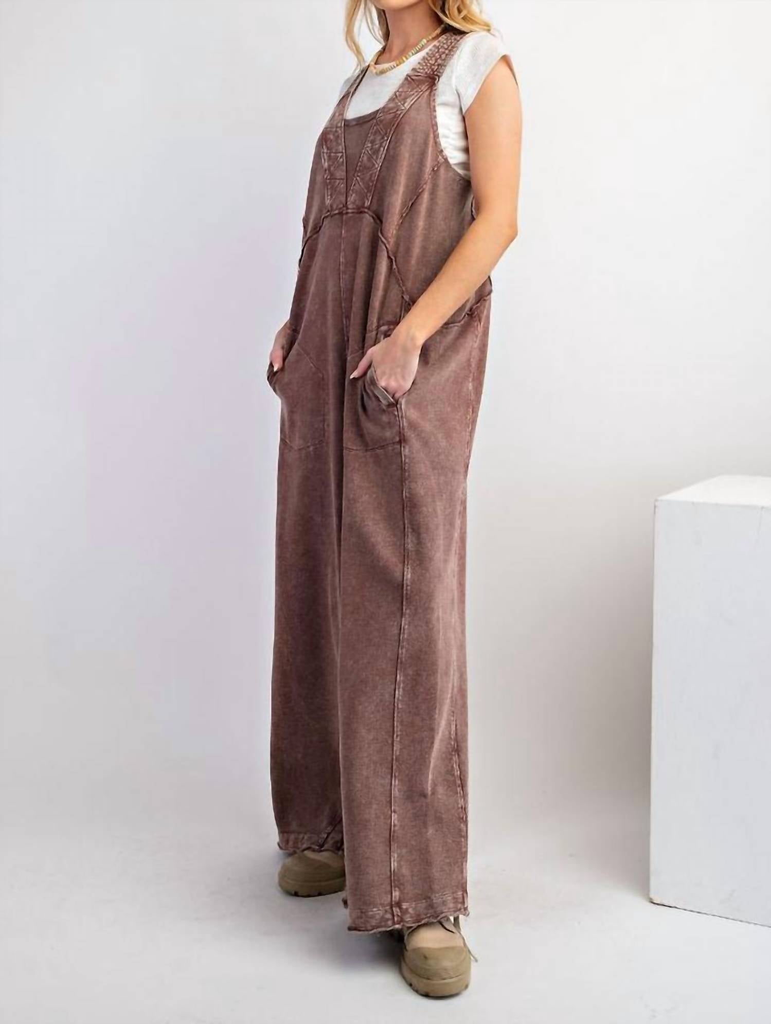 Easel - Washed Terry Knit Overalls