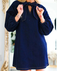 Able - Bow Tie Collar Long Sleeve Dress