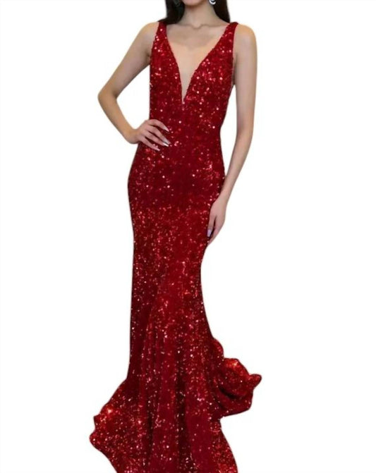Sherri Hill - A-line Velvet Sequin Prom Dress