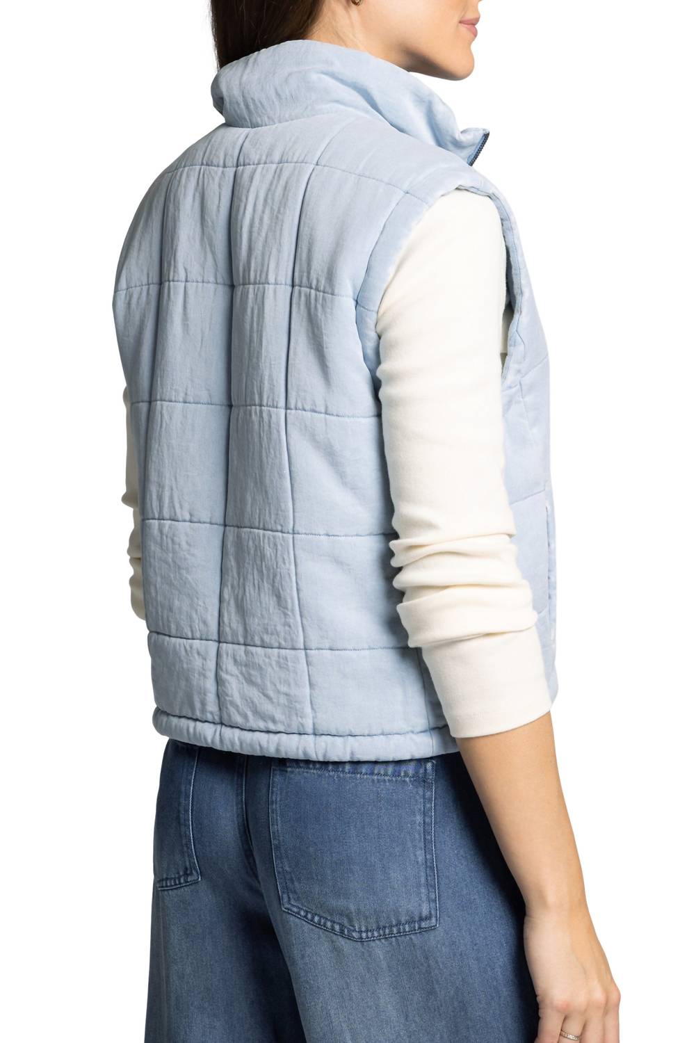 Thread & Supply Brina Quilted Denim Zip-up Vest in chambray blue - women's jacket - alternate view