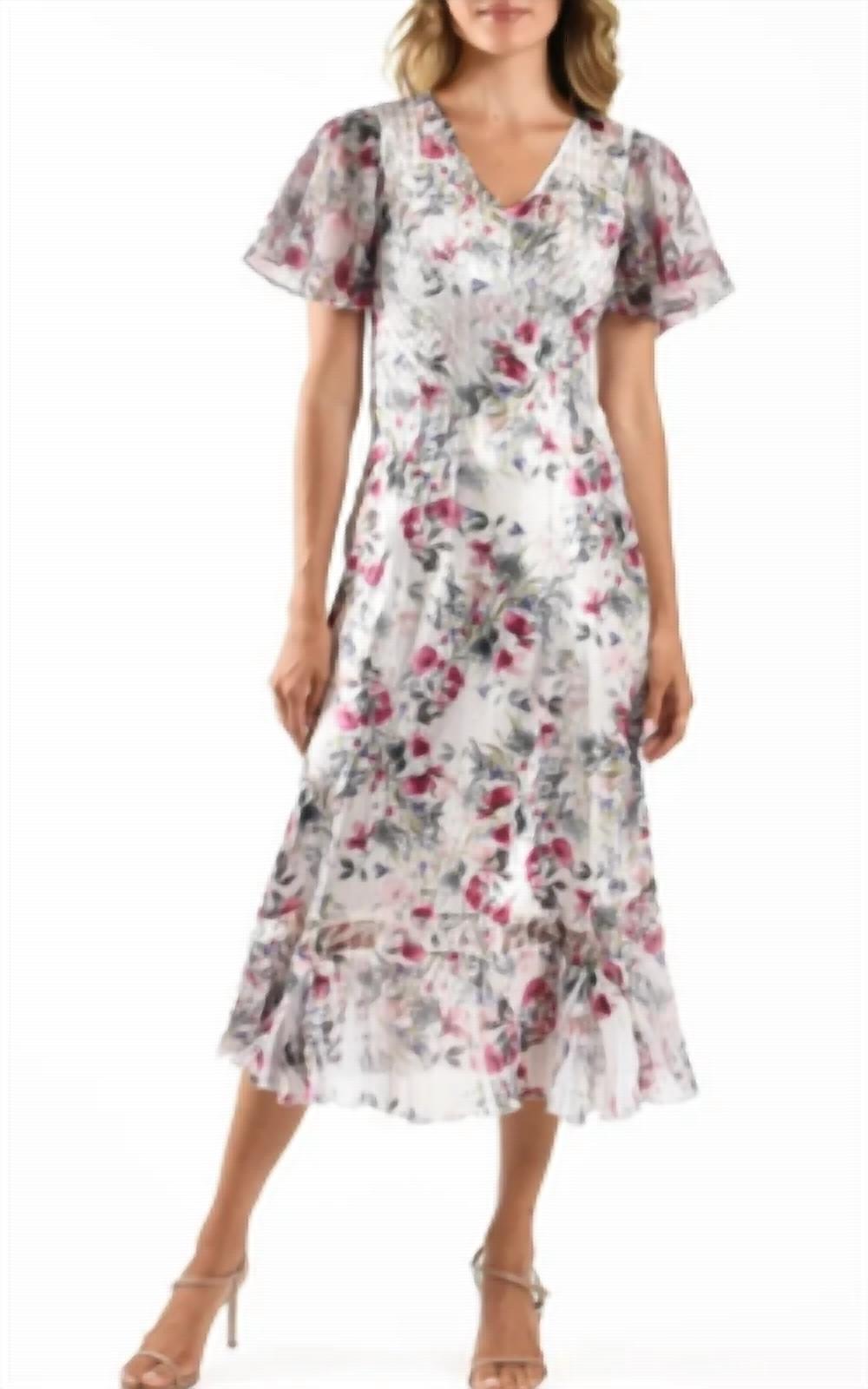 Komarov - Charmuese Dress with Chiffon Flutter Sleeve