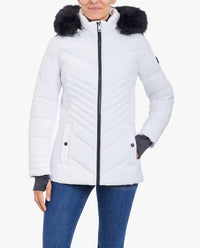 London Fog - Zip-front Puffer Jacket With Removable Faux Fur Trimmed Hood
