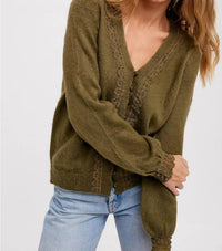 Bluivy - LACE TRIM BUTTON UP PULLOVER