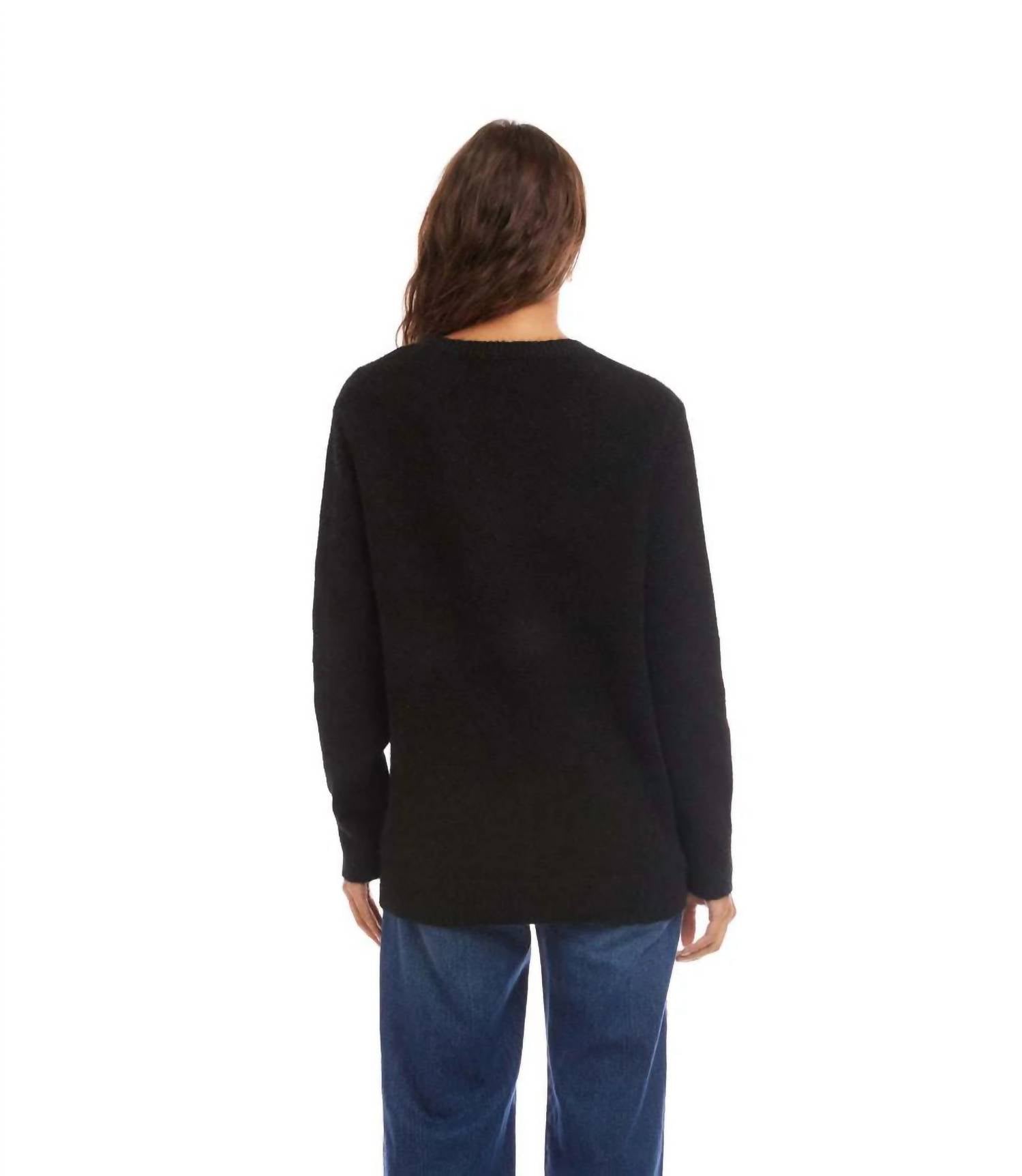 Karen Kane Hartley Heart Jacquard Sweater in black and cream - women's sweater - detail view