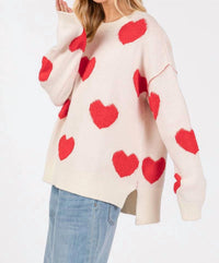 Sewn And Seen - Oversized Valentine Side Slit Heart Sweater
