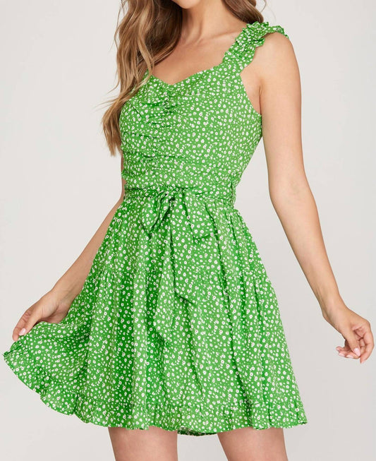 Ruffle Sleeve Dress With Waist Sash