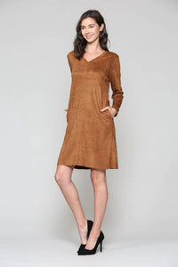 Joh - Short suede v-neck dress with pockets
